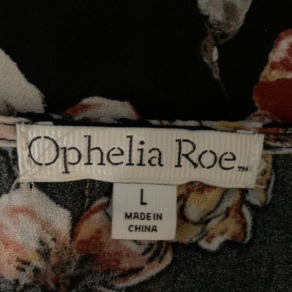 Ophelia Roe Sz Lg black button down floral top with bell/ruffled sleeves &  hem - Picture 7 of 9